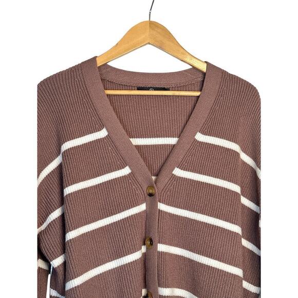 Lillusory Womens Stretch Knit Button Front Striped Cardigan Sweater Size L Brown - Picture 5 of 8